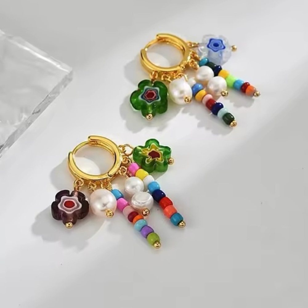 NWOT Geometric Full Color Bead Boho style Bohemian earrings hippie